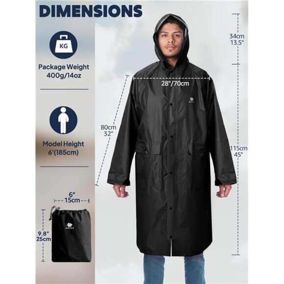 womens mens waterproof rain poncho hooded lightweight raincoat with pocket - Picture 2 of 7